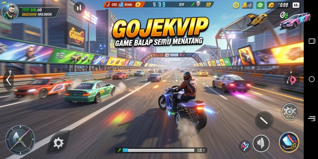 Tampilan tangkapan layar dengan aksi balapan seru di GOJEKVIP.