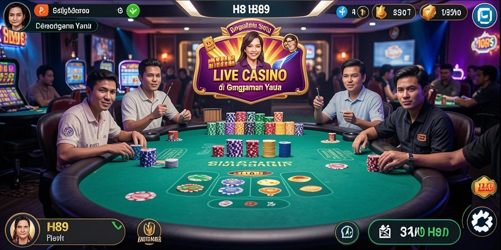Screenshot H89 menampilkan dealer langsung dan permainan yang menarik.