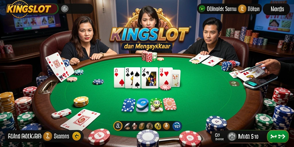 Screenshot gameplay KINGSLOT dengan desain meja poker yang menarik.