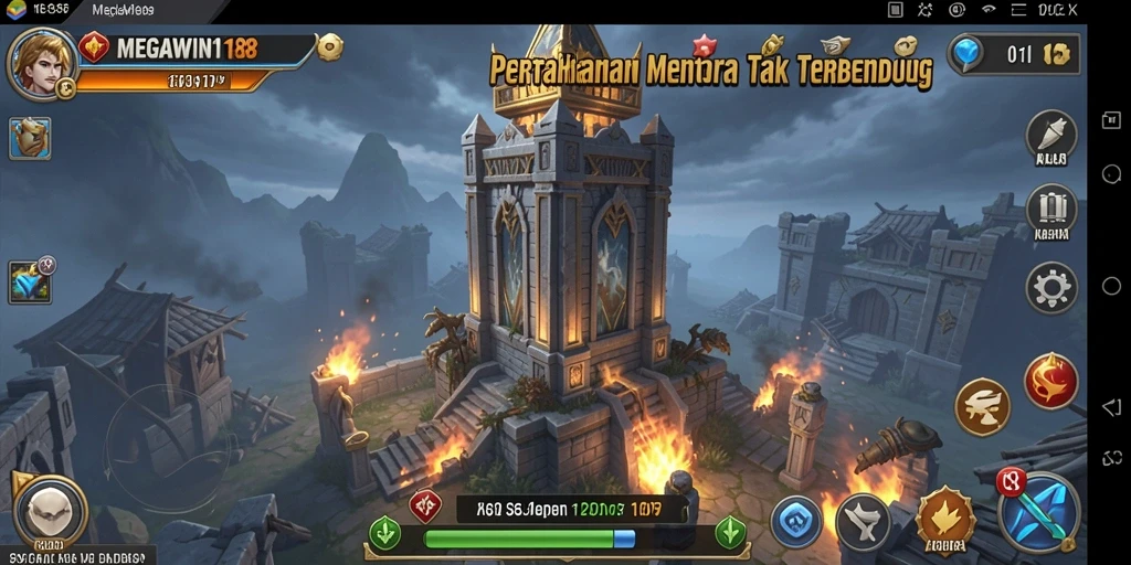 Gameplay seru dari MEGAWIN188 menunjukkan pertahanan menara yang strategis.
