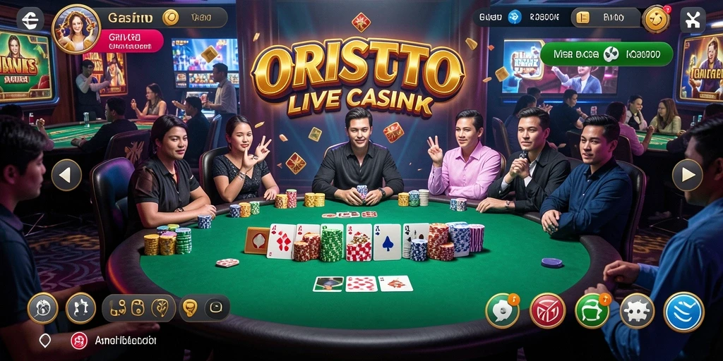 Tampilan gameplay seru di ORISTOTO dengan dealer langsung dan interaksi nyata.