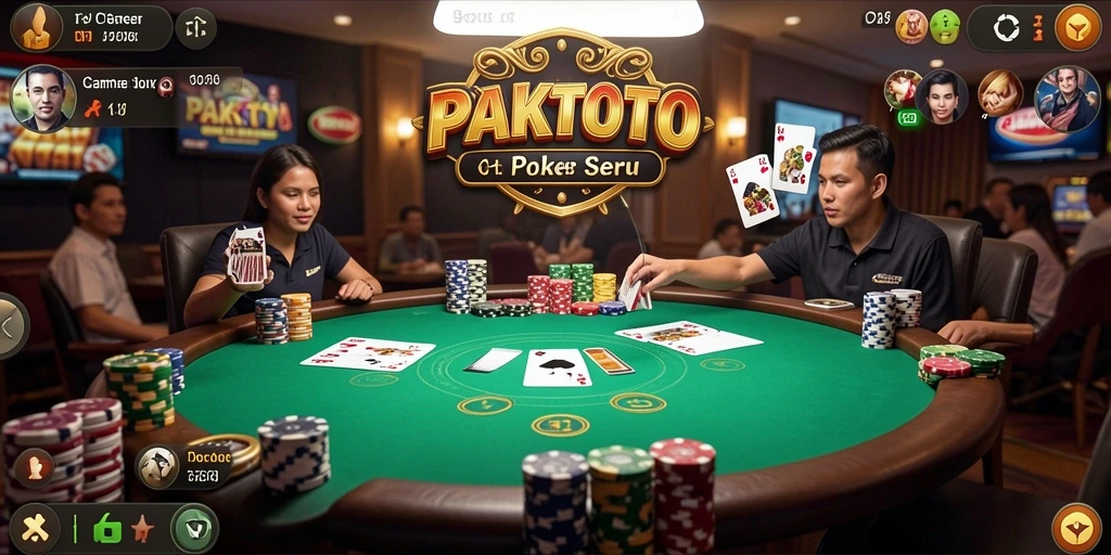 Screenshot gameplay PAKTOTO menampilkan suasana meja Poker yang intens.